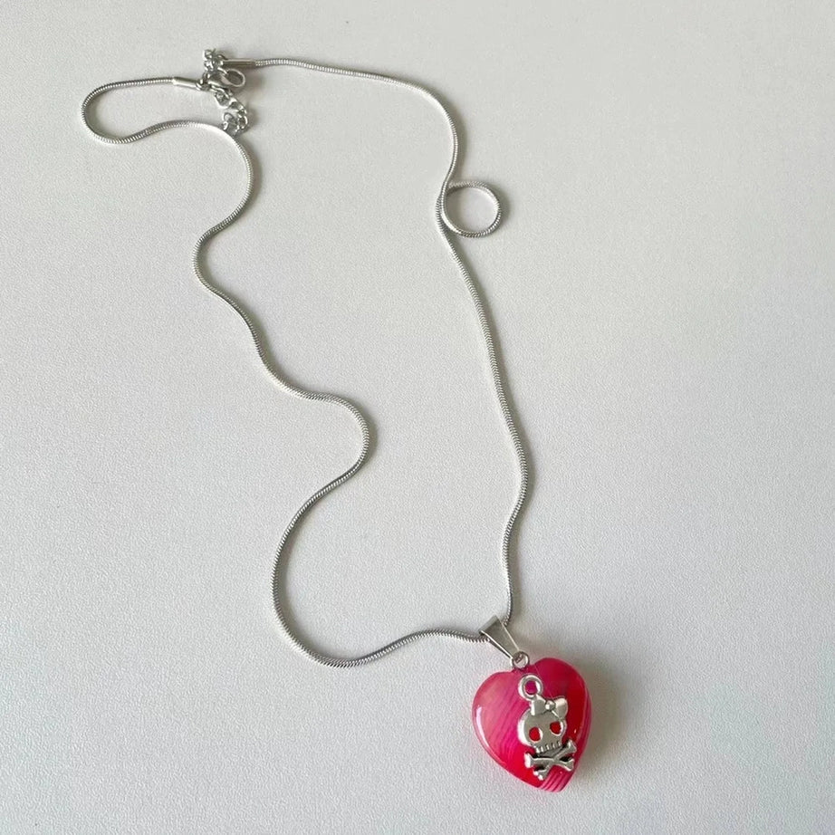 Alt Punk Skull Heart Pendant Necklace Shoptery