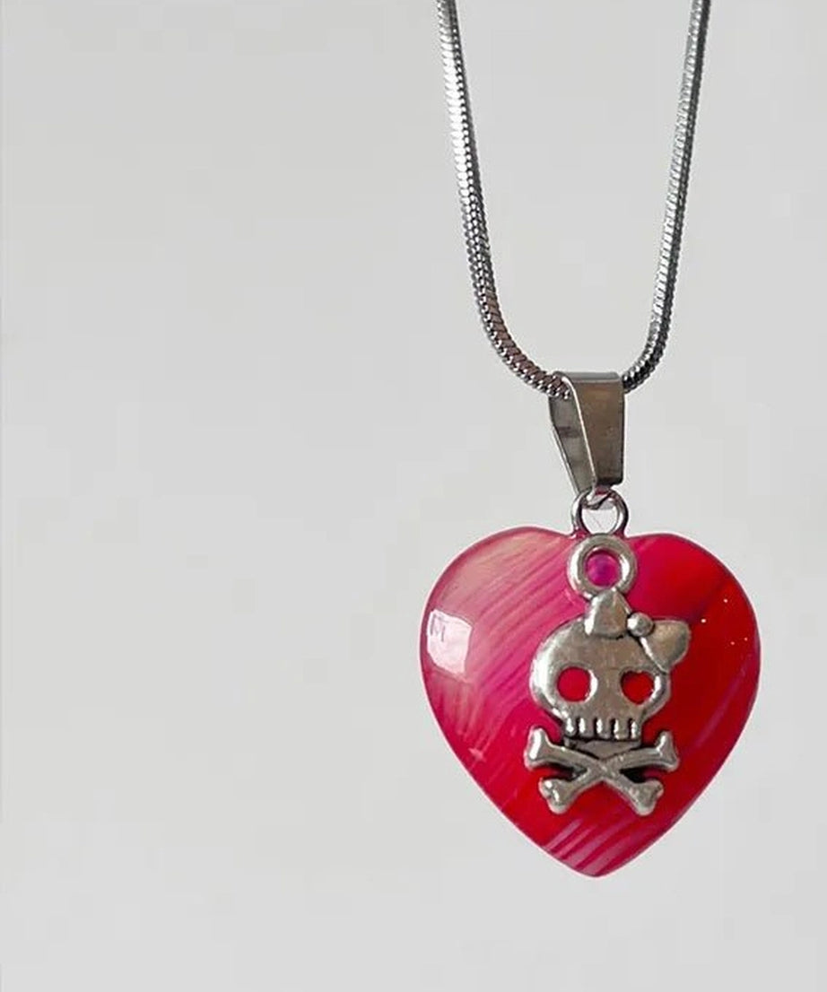 Punk Skull Heart Pendant Necklace - Necklaces