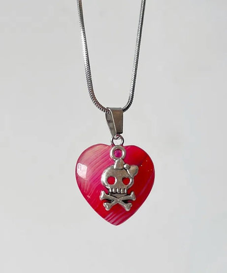 Punk Skull Heart Pendant Necklace - Necklaces