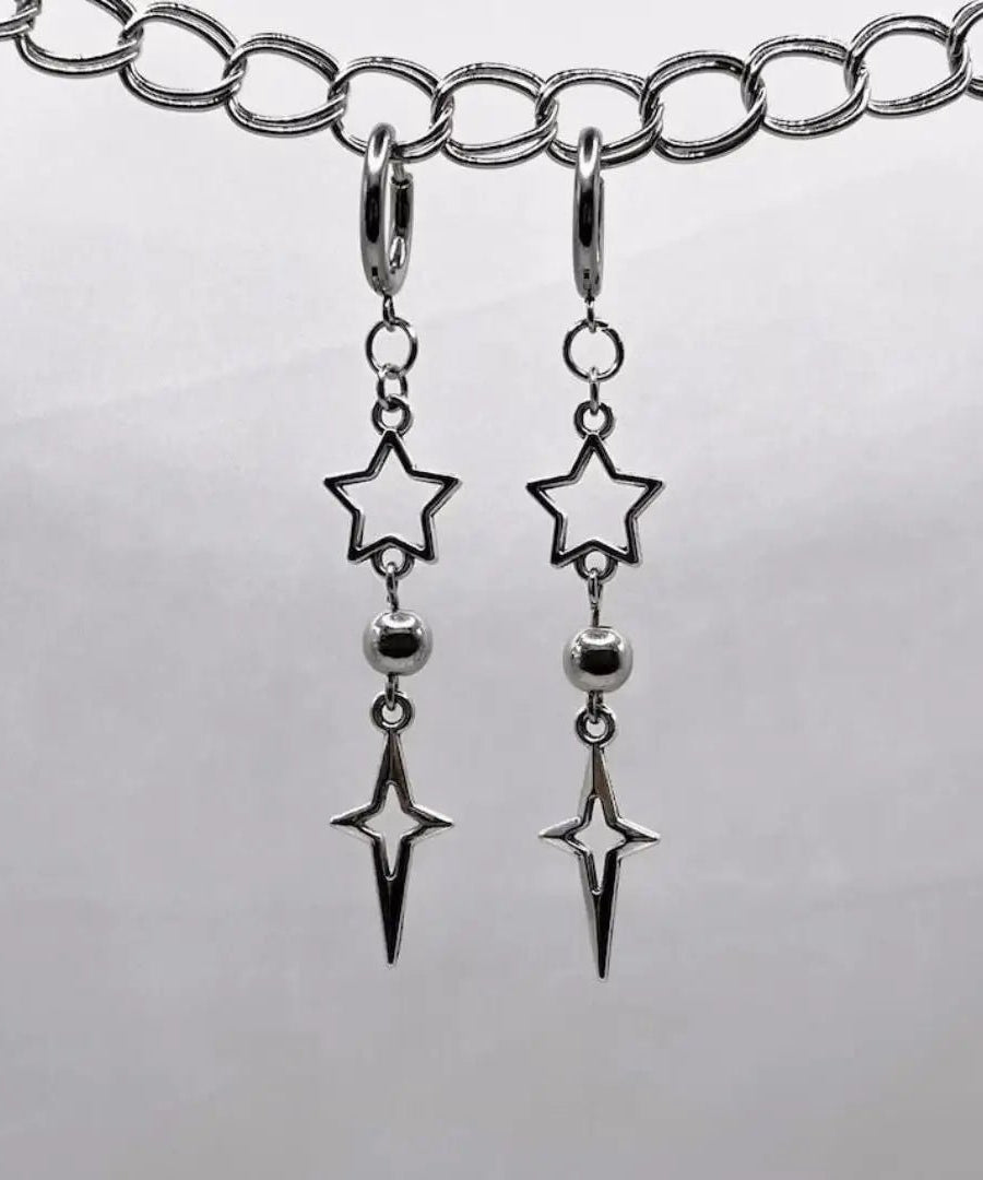 Punk Star Pendant Earhook Earrings -