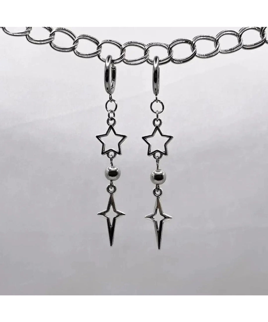 Punk Star Pendant Earhook Earrings -