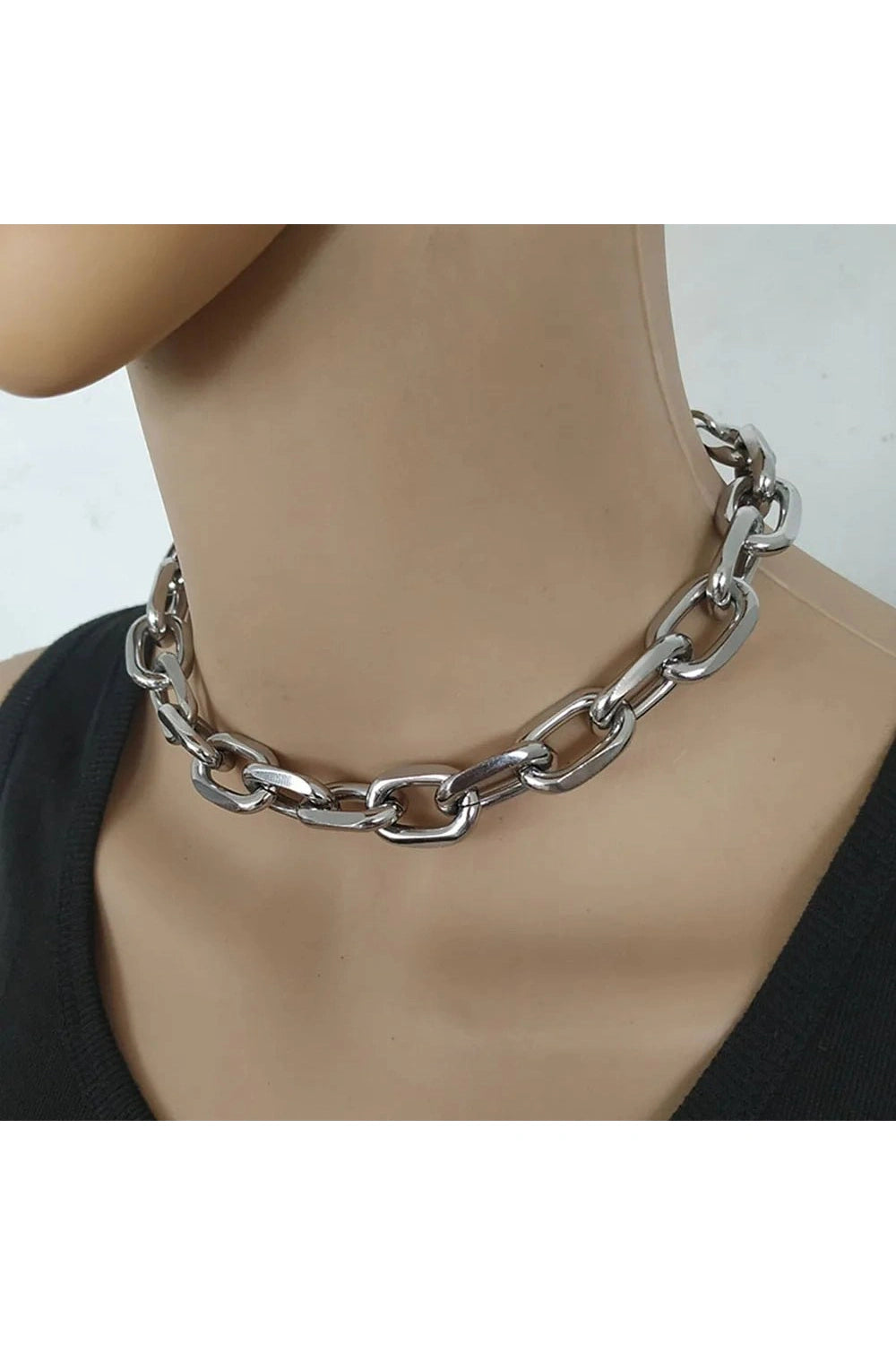 Edgy Punk Thick Chain Choker Silver Shoptery