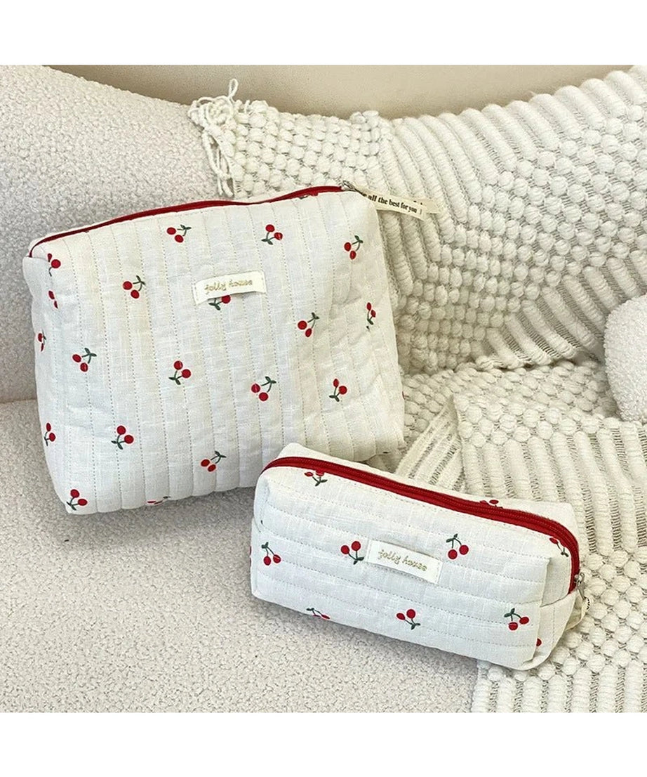 Quilted Cherry Travel Bag - Makeup Bags