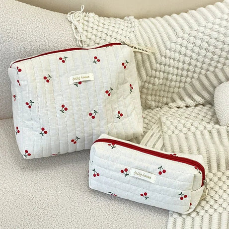 Quilted Cherry Travel Bag - Makeup Bags