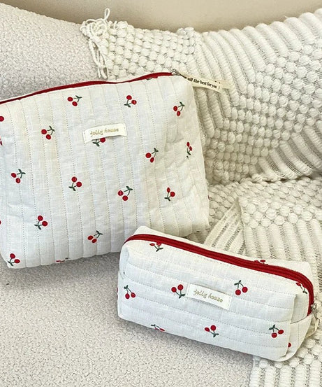 Quilted Cherry Travel Bag - Makeup Bags