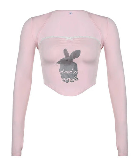 Rabbit Print Crop Top Set -