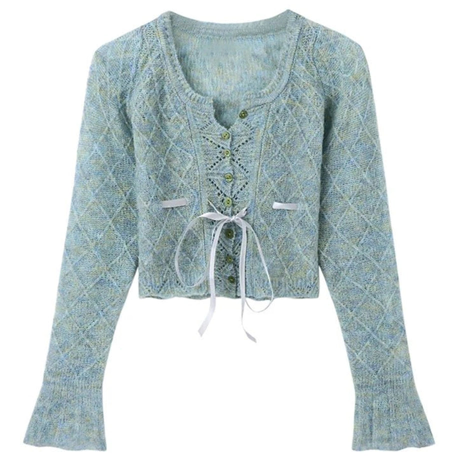 Fall Rainbow Gradient Lace Cardigan Blue Shoptery