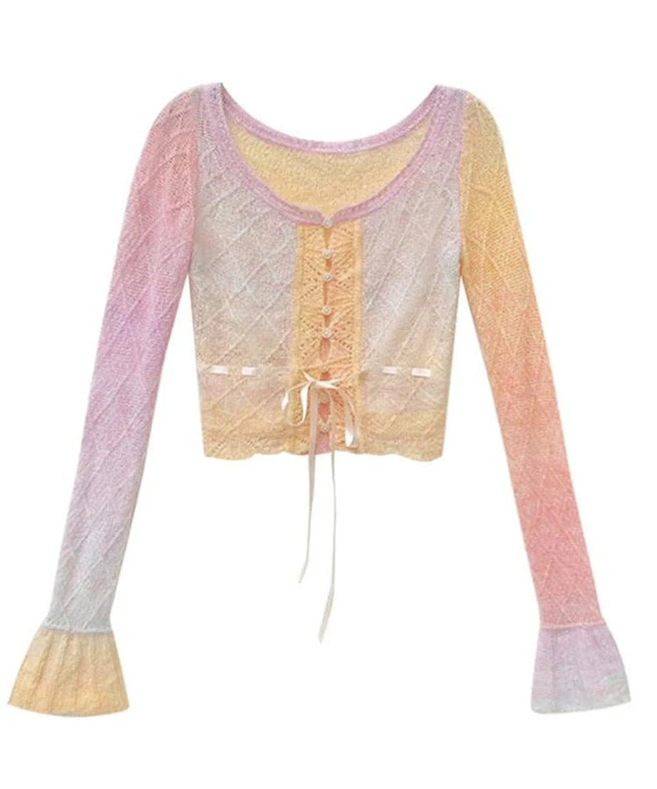 Rainbow Gradient Lace Cardigan -