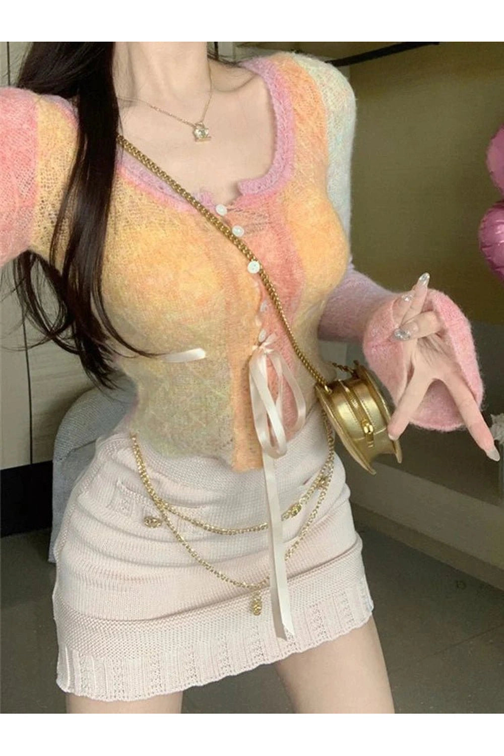 Fall Rainbow Gradient Lace Cardigan Shoptery