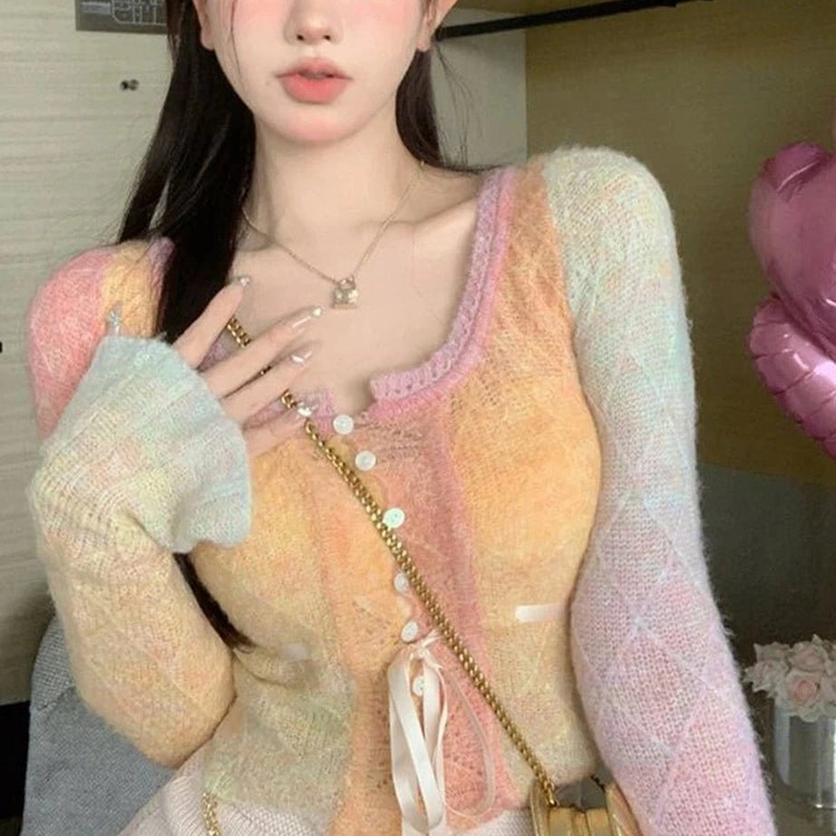 Fall Rainbow Gradient Lace Cardigan Shoptery