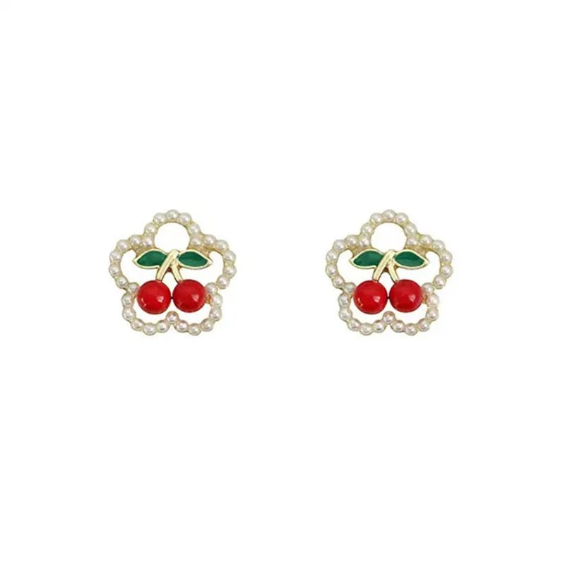 Red Cherry Imitation Pearl Earrings -