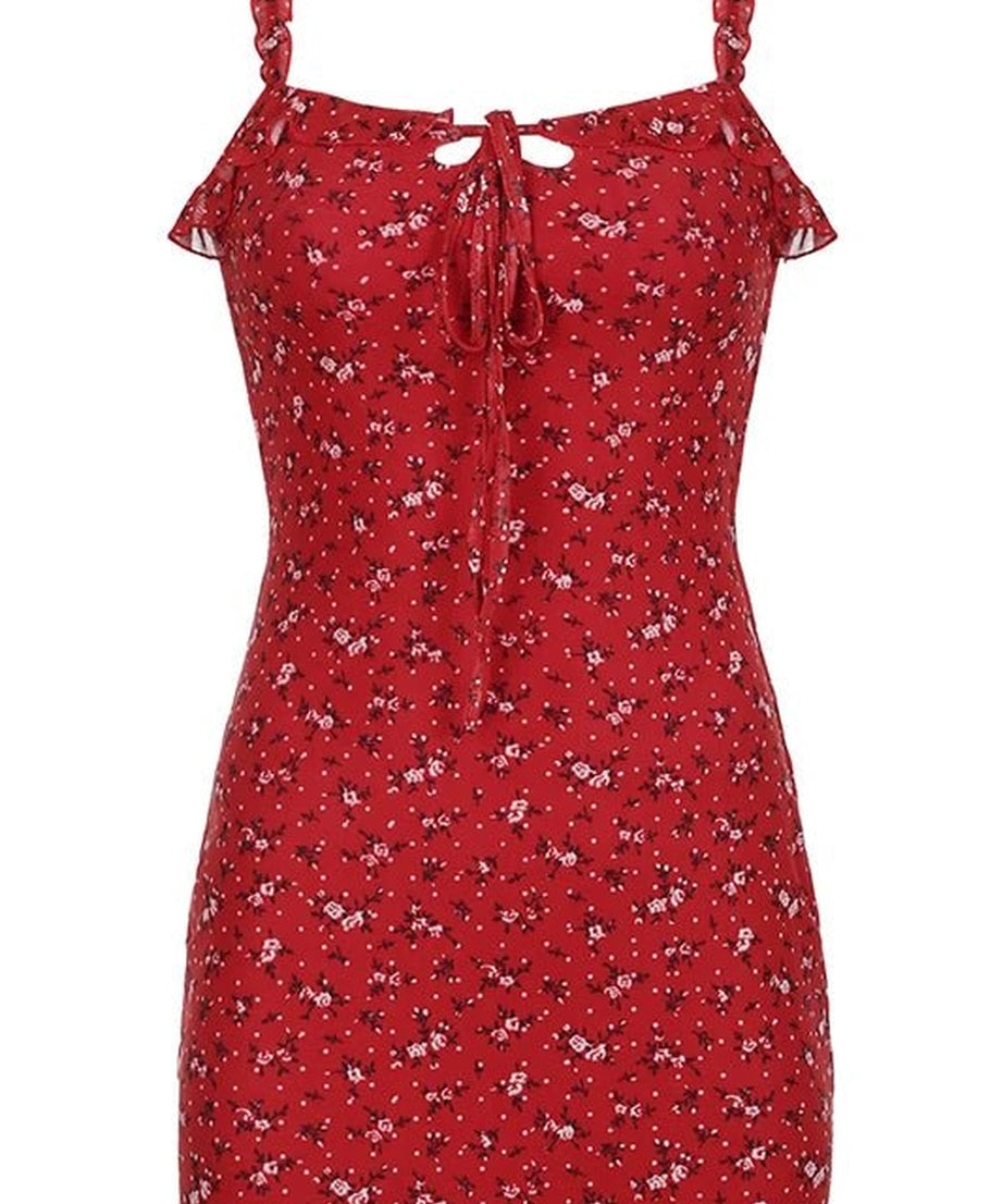 Red Floral Mini Sundress - Dresses