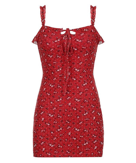 Red Floral Mini Sundress - Dresses