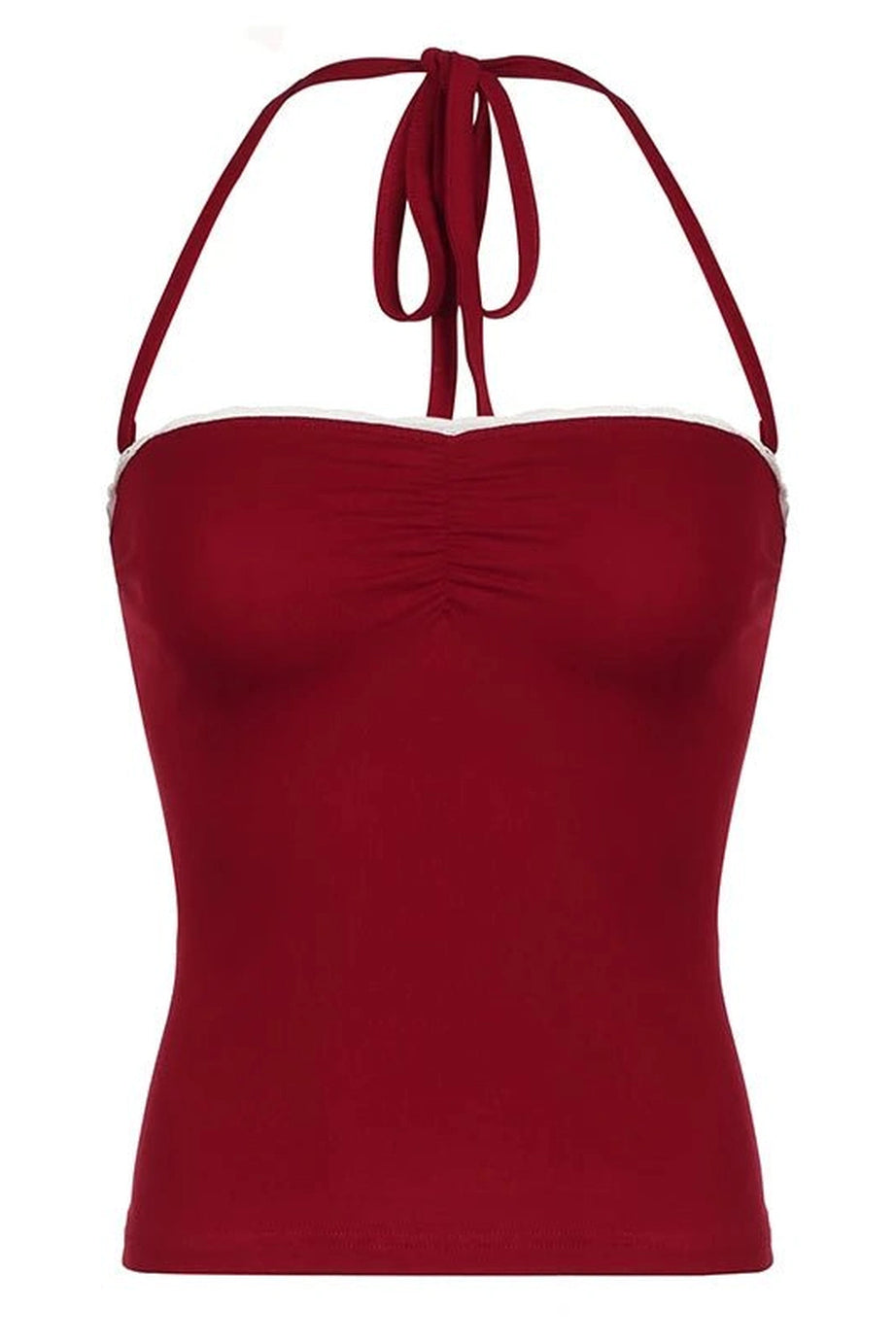 Red Lace - Trim Halter Top - Shirts & Tops