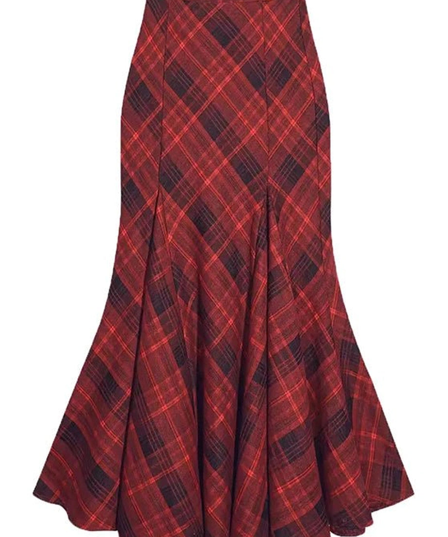 Red Plaid Mermaid Maxi Skirt - Skirts