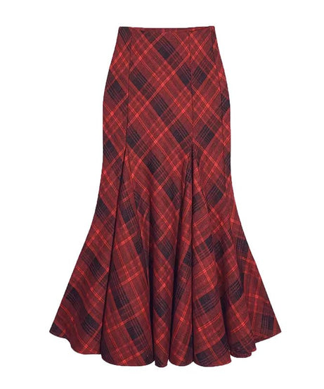 Red Plaid Mermaid Maxi Skirt - Skirts