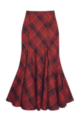 Alt Retro Red Plaid Mermaid Maxi Skirt Red Shoptery