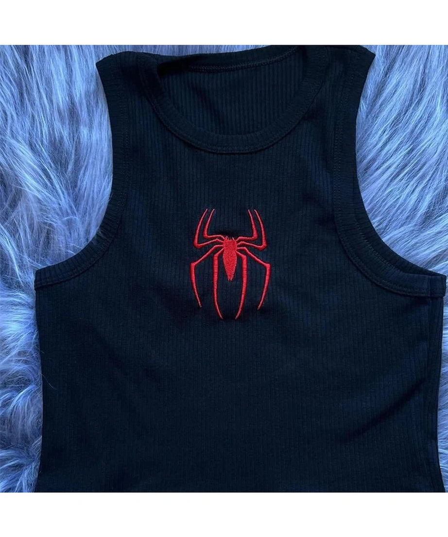 Red Spider Embroidered Crop Top - Crop Tops