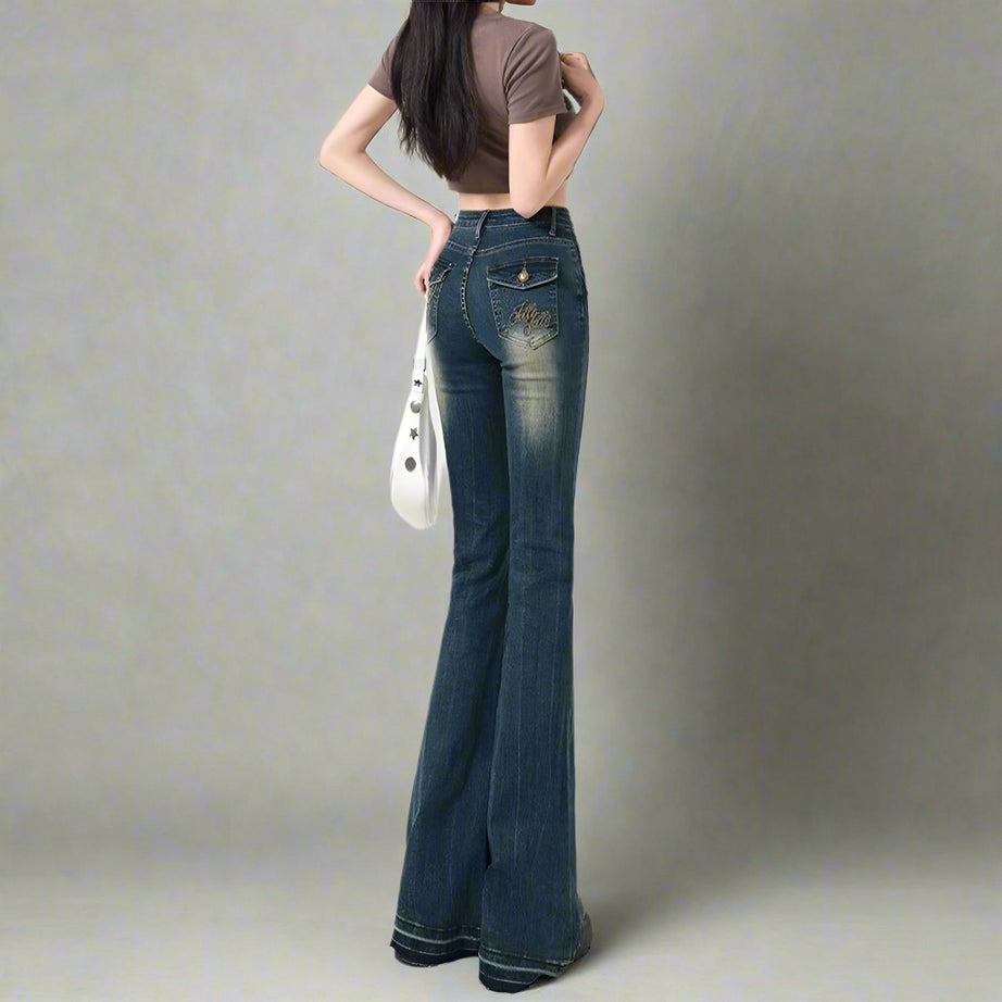 Y2k Retro Embroidered Flare Jeans Shoptery