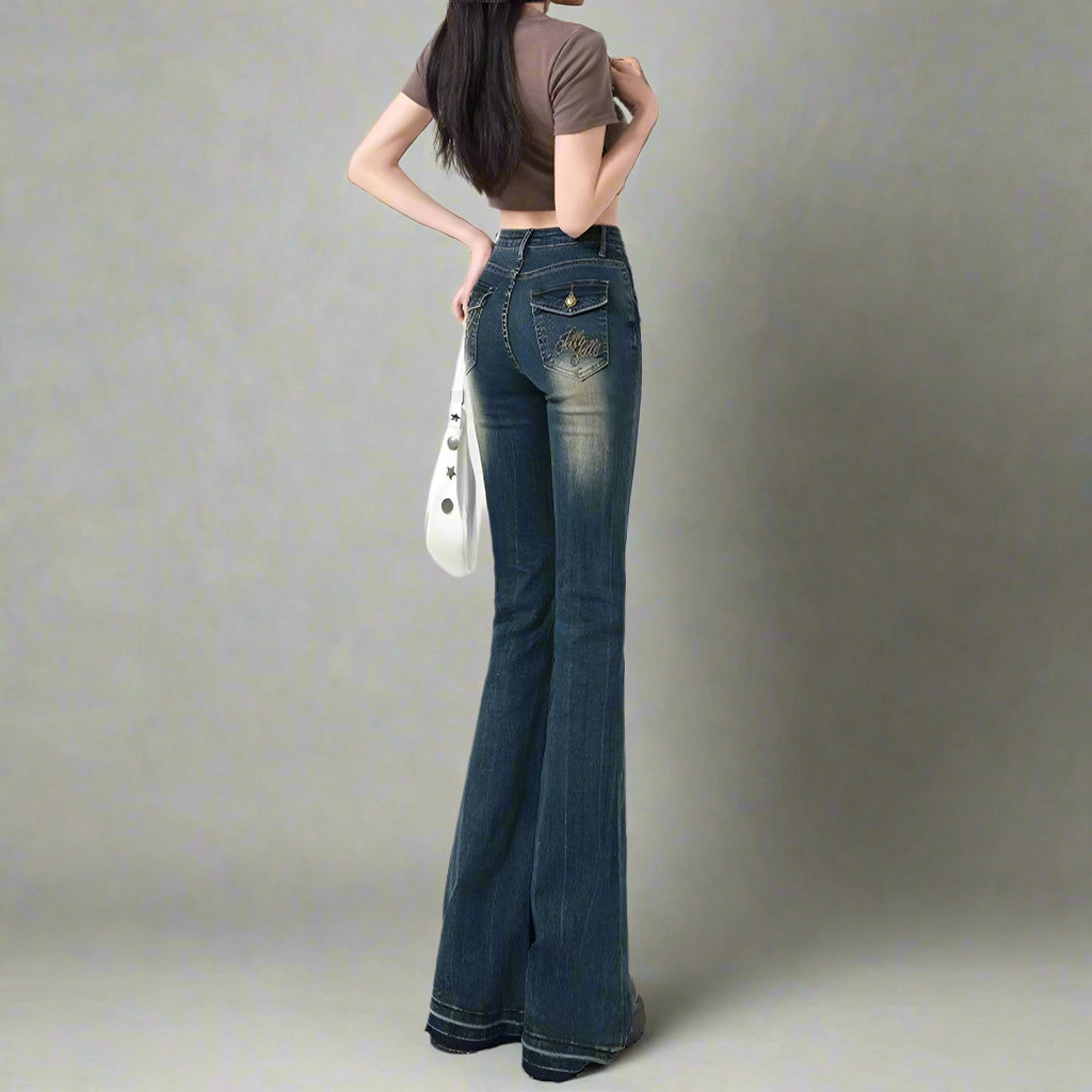 Y2k Retro Embroidered Flare Jeans Shoptery