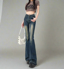 Y2k Retro Embroidered Flare Jeans Blue Shoptery