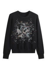 Retro Embroidery Knit Pullover Black One Size Shoptery