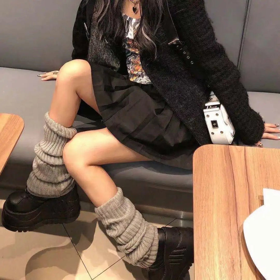 Alt Edgy Knit Leg Warmers gray 40cm Free Size Shoptery