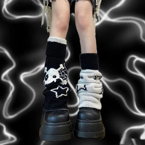 Alt Edgy Knit Leg Warmers black with star Free Size Shoptery