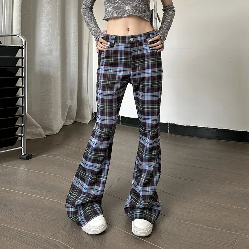 Retro Plaid Flare Pants - Pants