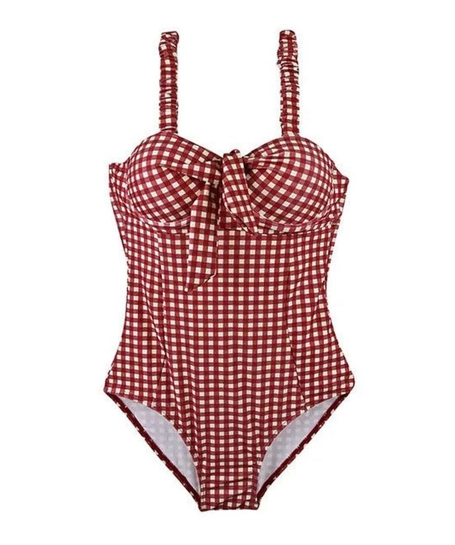 Retro Red Lattice Swimsuit - Swimsuits