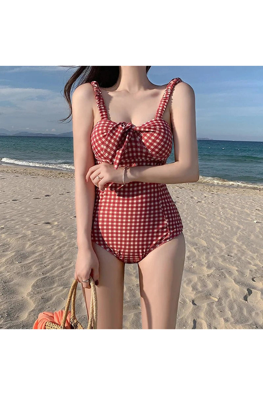 Retro Red Lattice Swimsuit Shoptery