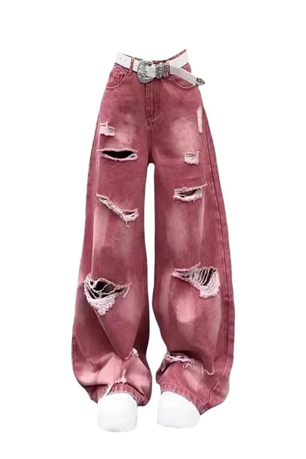 Retro Rose Distressed Baggy Jeans - Jeans