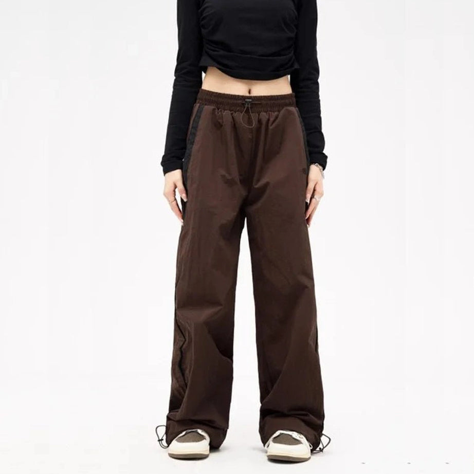 Retro Solid Drawstring Trousers Shoptery
