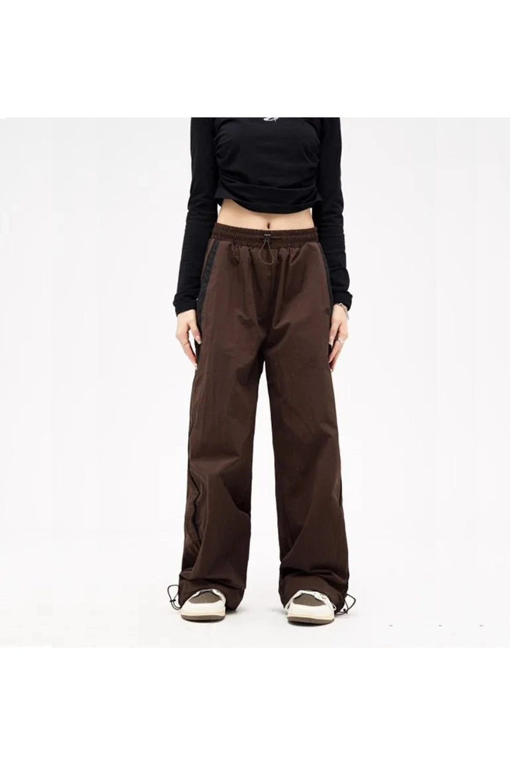 Retro Solid Drawstring Trousers Shoptery