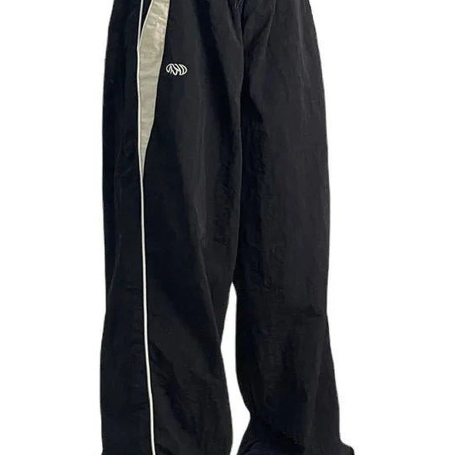 Retro Solid Drawstring Trousers black Shoptery