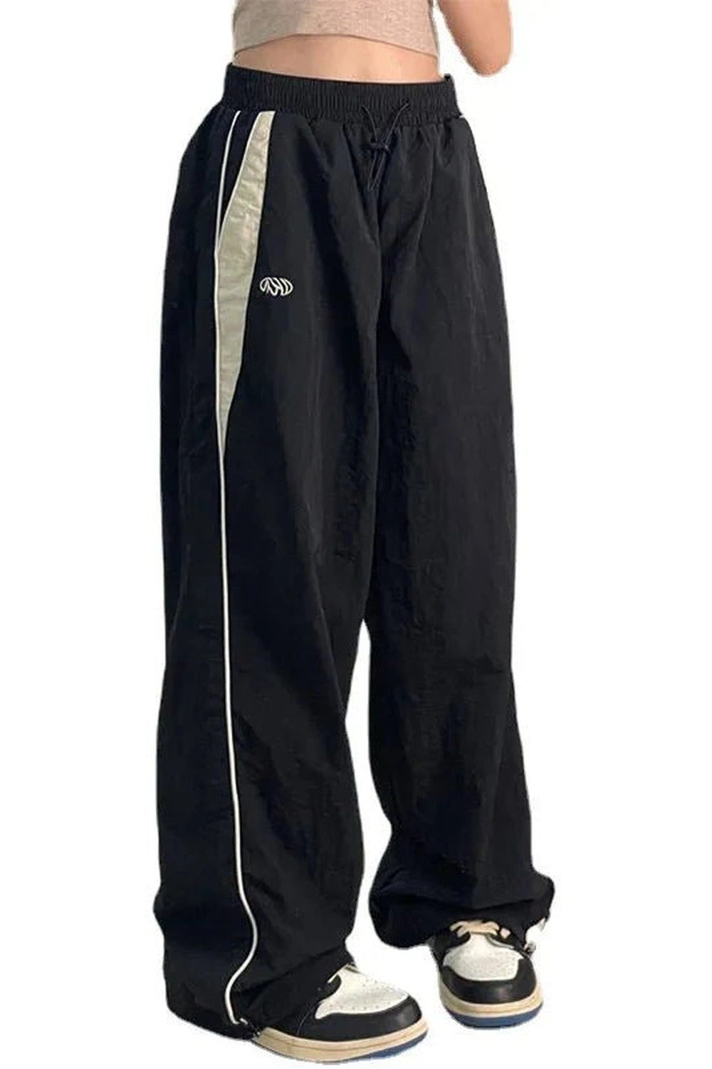 Retro Solid Drawstring Trousers black Shoptery