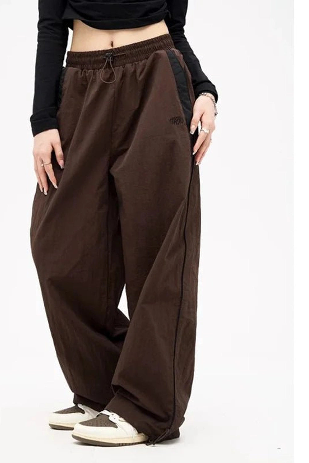 Retro Solid Drawstring Trousers Shoptery