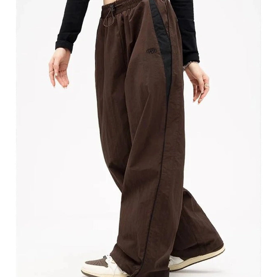 Retro Solid Drawstring Trousers Shoptery