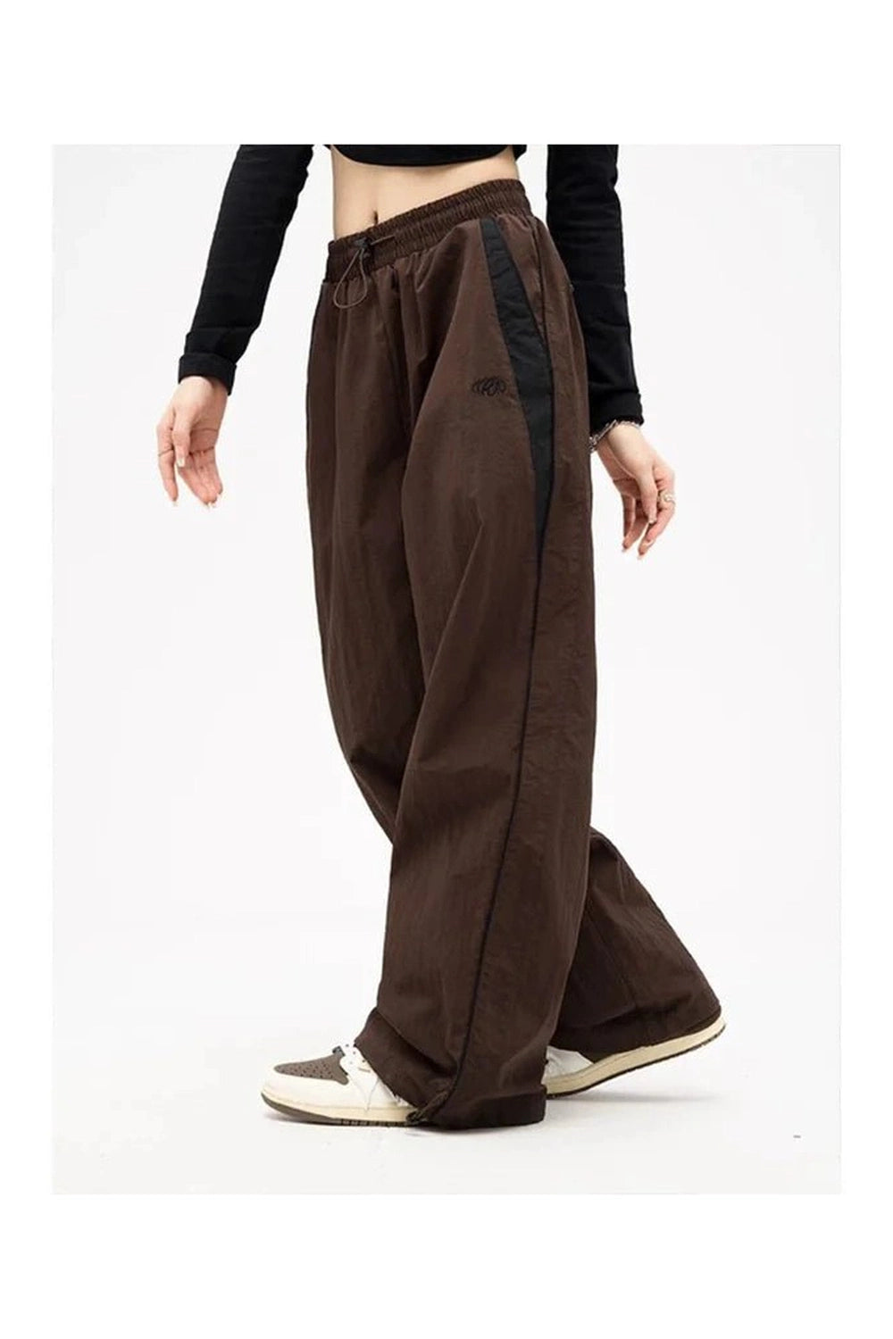 Retro Solid Drawstring Trousers Shoptery