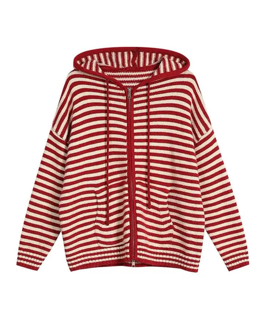 Retro Striped Knit Hoodie - Hoodies