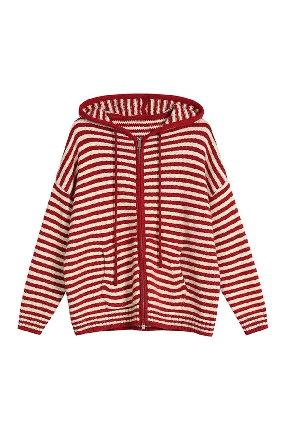 Retro Striped Knit Hoodie - Hoodies