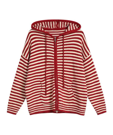 Retro Striped Knit Hoodie - Hoodies