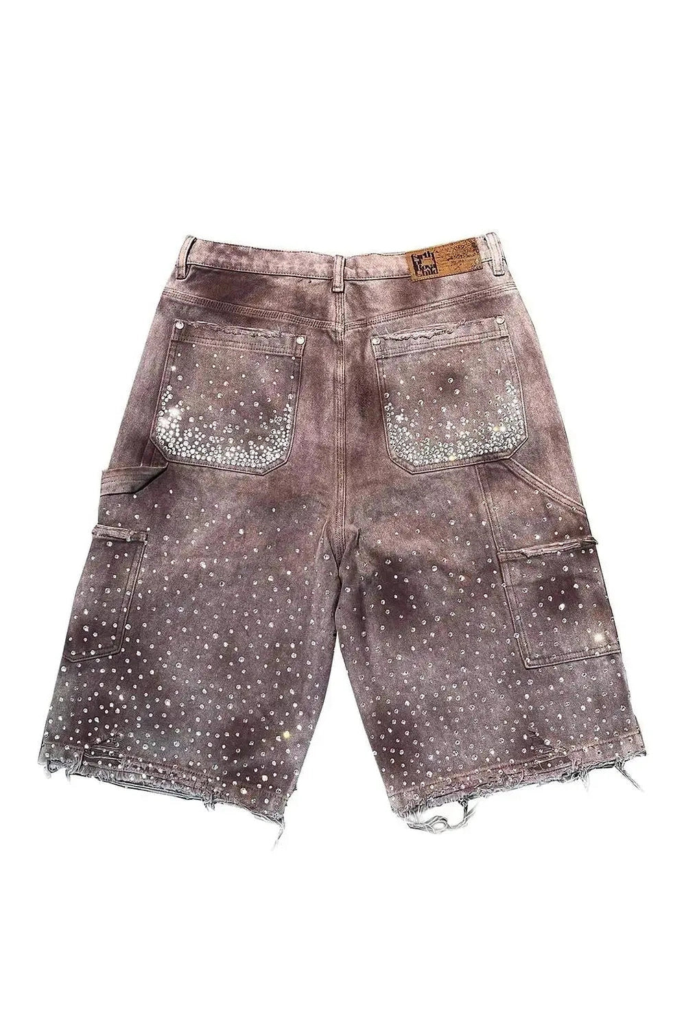 Rhinestone Studded Distressed Denim Shorts - Jean Shorts