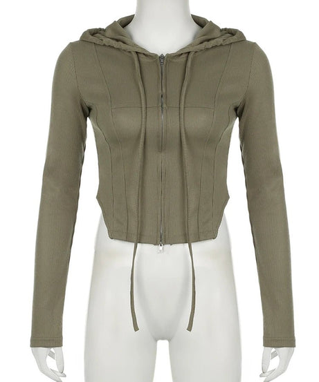 Ribbed Olive Zip - Up Hoodie - 