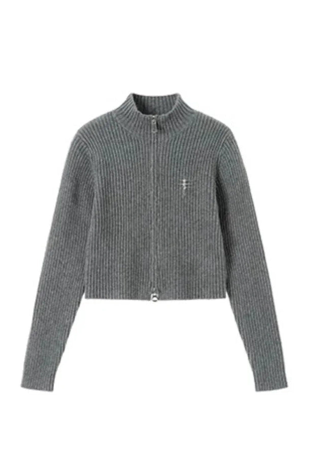 Acubi Y2k Fall Ribbed Zip-Up Turtleneck Cardigan Grey Shoptery