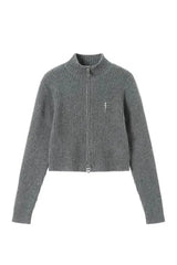 Acubi Y2k Fall Ribbed Zip-Up Turtleneck Cardigan Grey Shoptery