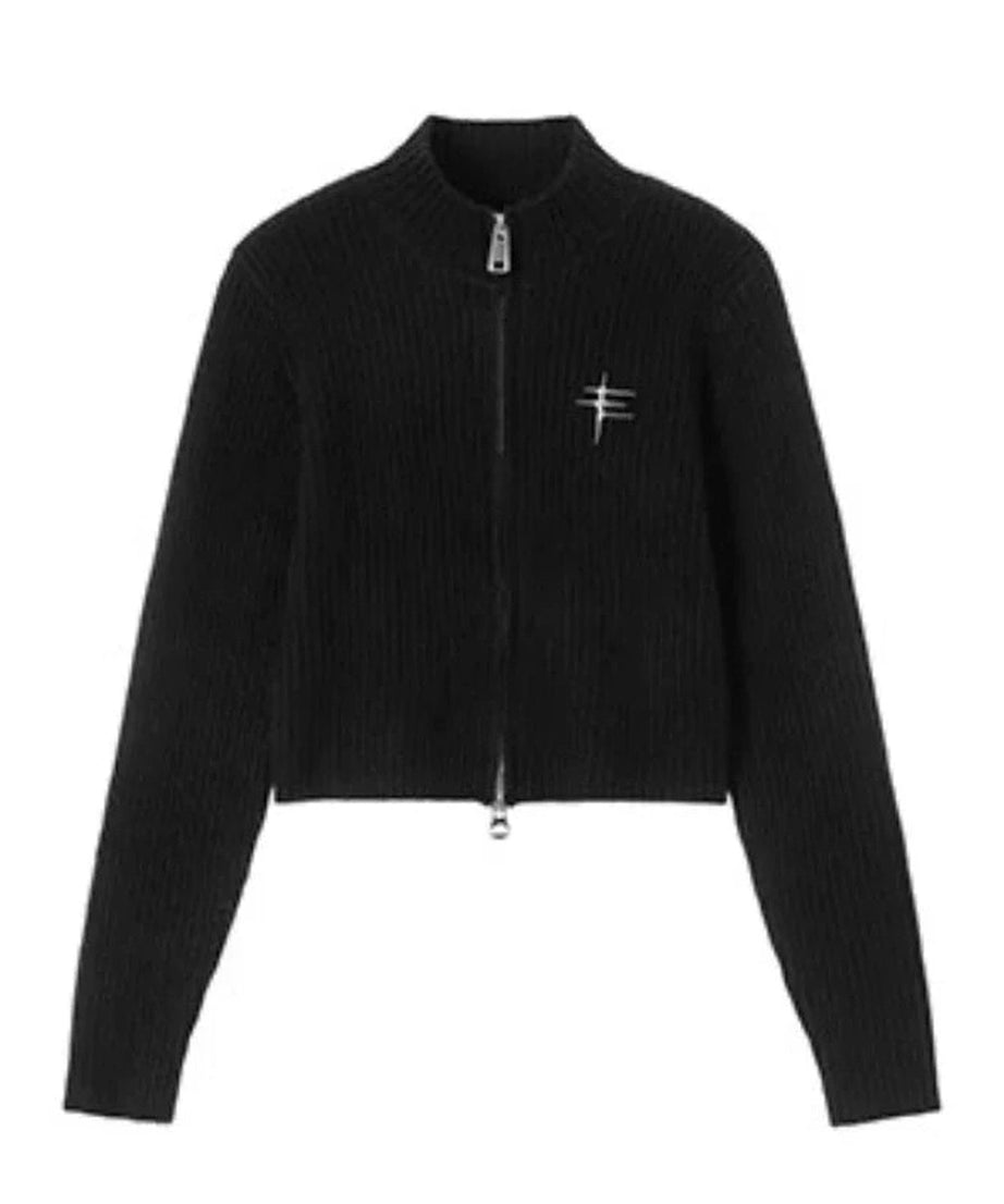 Ribbed Zip - Up Turtleneck Sweater - Sweaters