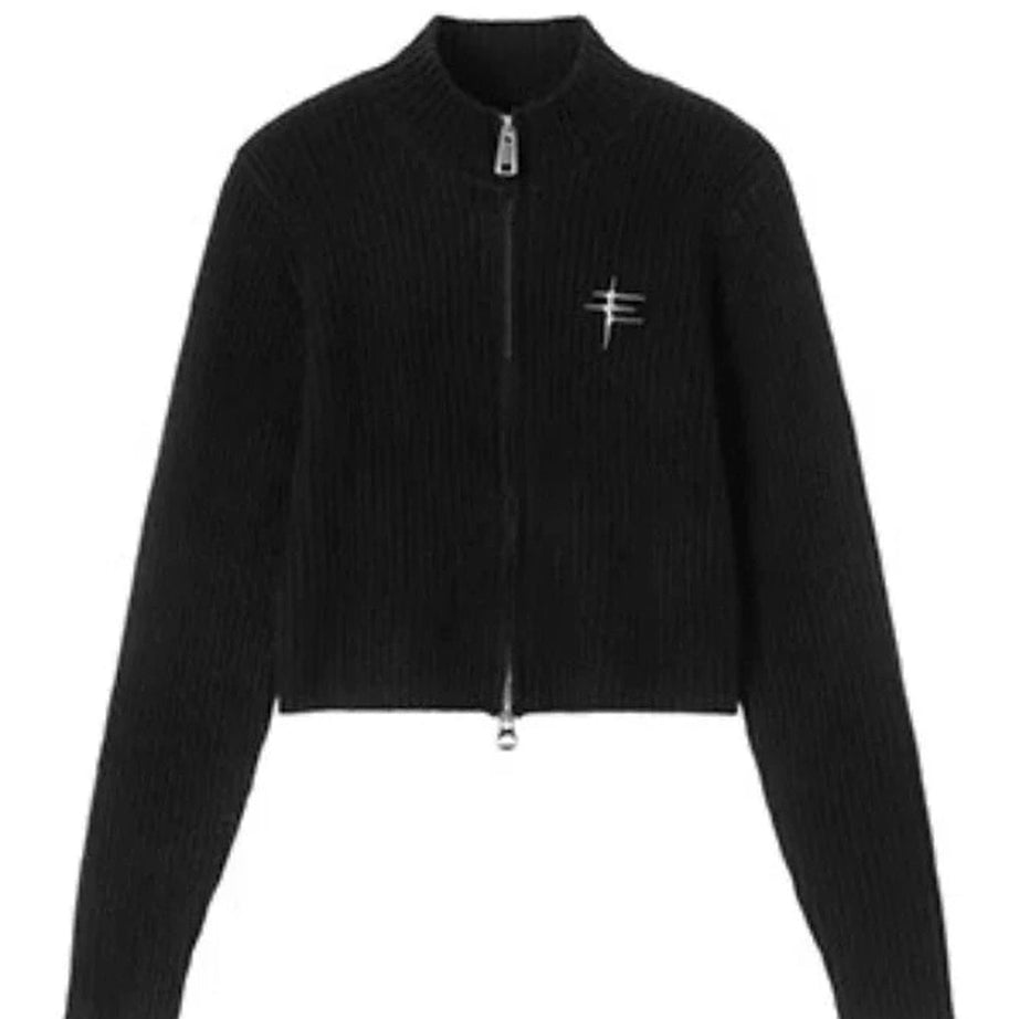 Acubi Y2k Fall Ribbed Zip-Up Turtleneck Cardigan Black Shoptery