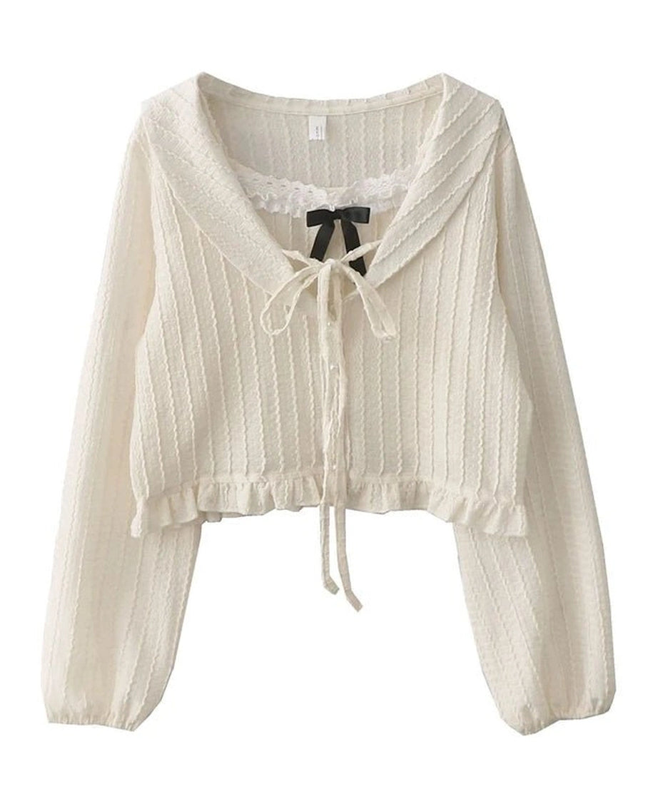 Ribbon Charm Cropped Blouse - Blouses