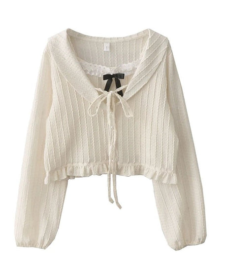 Ribbon Charm Cropped Blouse - Blouses